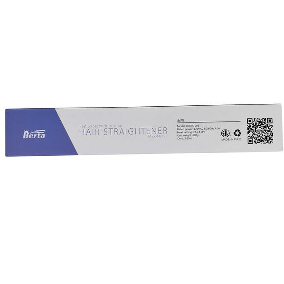 Berta Hair Straightener‎ Negative Ionic Technology Fast 30 Second Heat Up New - Picture 2 of 5